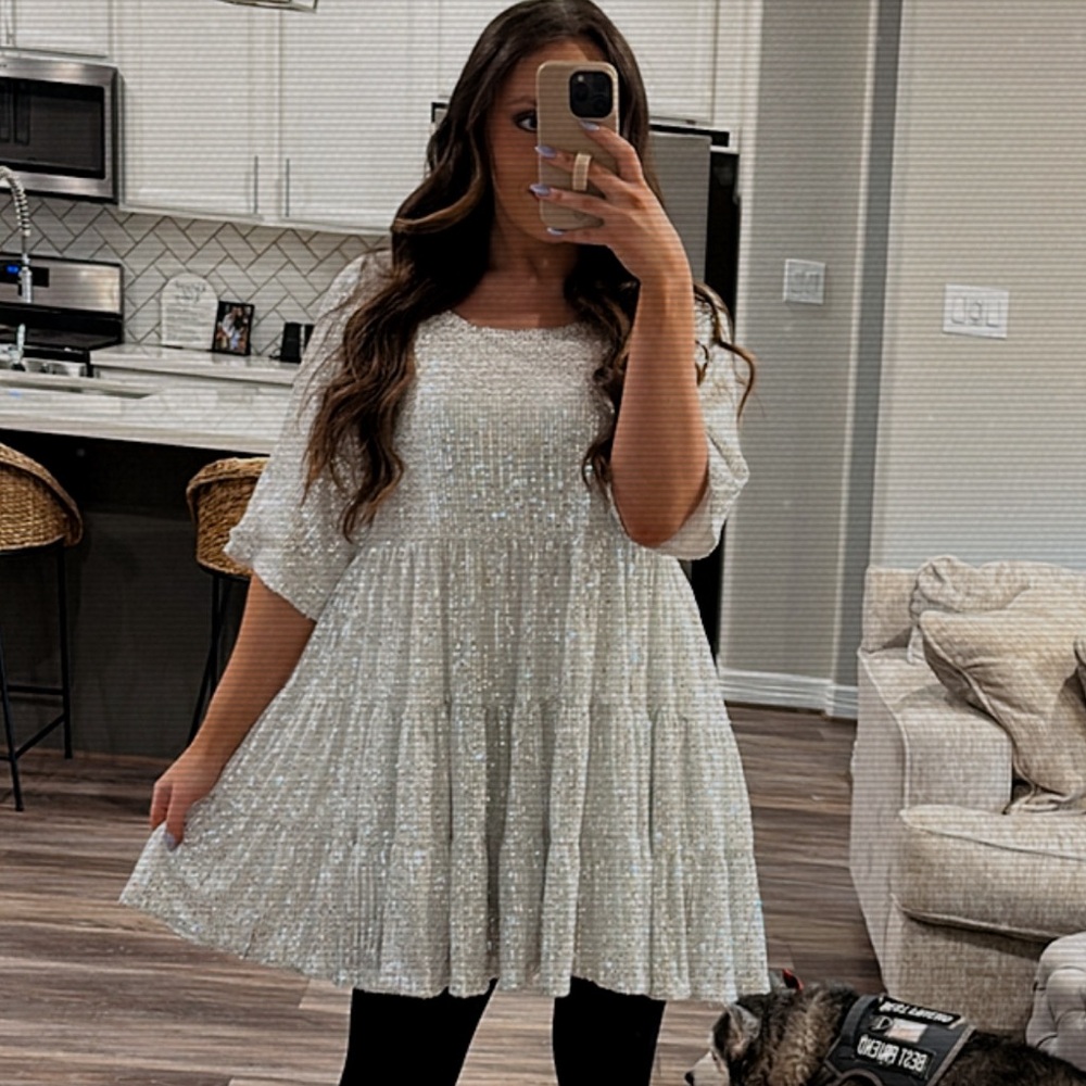 Amazing Lace Babydoll Sequin Dress